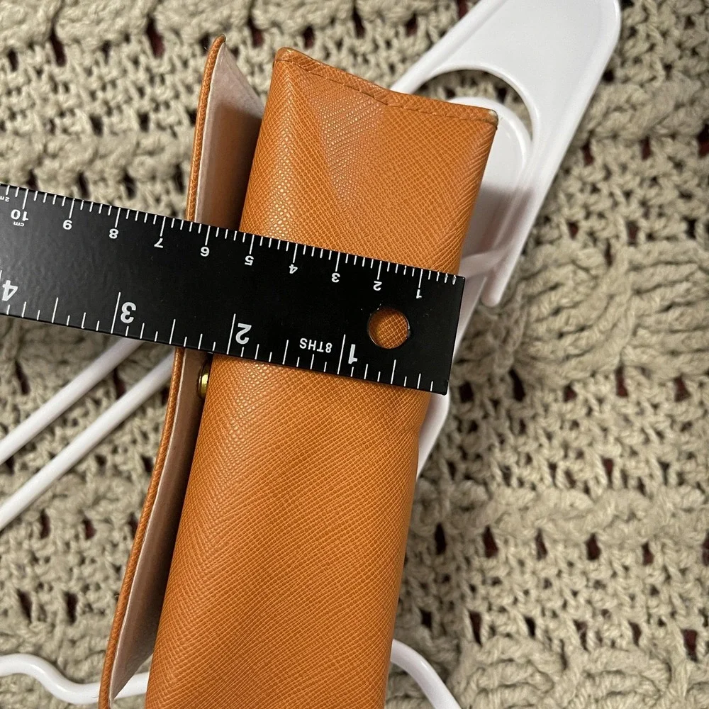 Tory Burch Saffiano Leather Sunglasses Eyeglasses Hard Case Cognac Snap Logo‎
